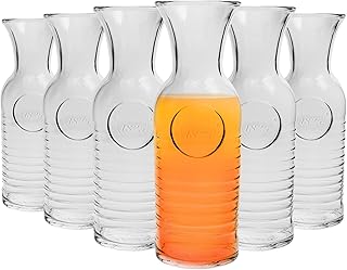 Bormioli Rocco Officina 1825 Glass Water Carafe - 1.2 Litre Serving Jugs - Made in Italy - Pack of 6