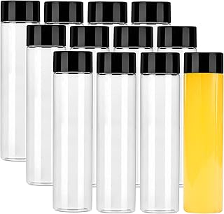 YBCPACK 12 Pack 13.6 OZ (400 ml) Clear PET Plastic Bottles with Black Lids - Smoothie Drink Bottles Ideal for Water, Juice, Milk and Other Homemade Beverages