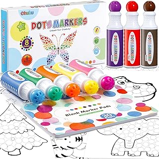 Ohuhu Washable Bingo Dabbers, 8 Colours Dot Markers (40 ml) for Toddler with 30 Pages Blank Activity Book, Non-Toxic Water-Based Dot Art Markers for Kids Children (3 Ages +) Preschool