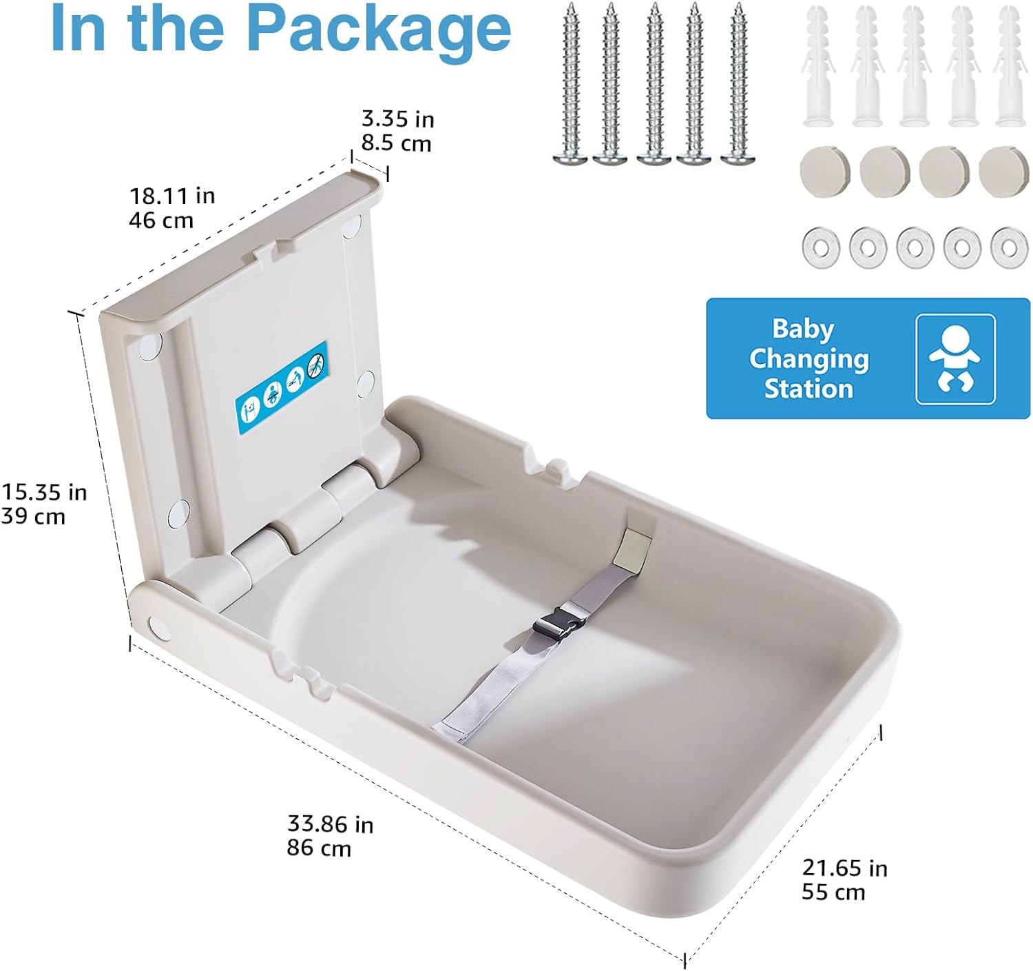 Vertical Baby Changing Unit with Sign, Wall Mounted Diaper Changing Stations, Changing Table for Commercial Restrooms, Grey Model M-B1-2