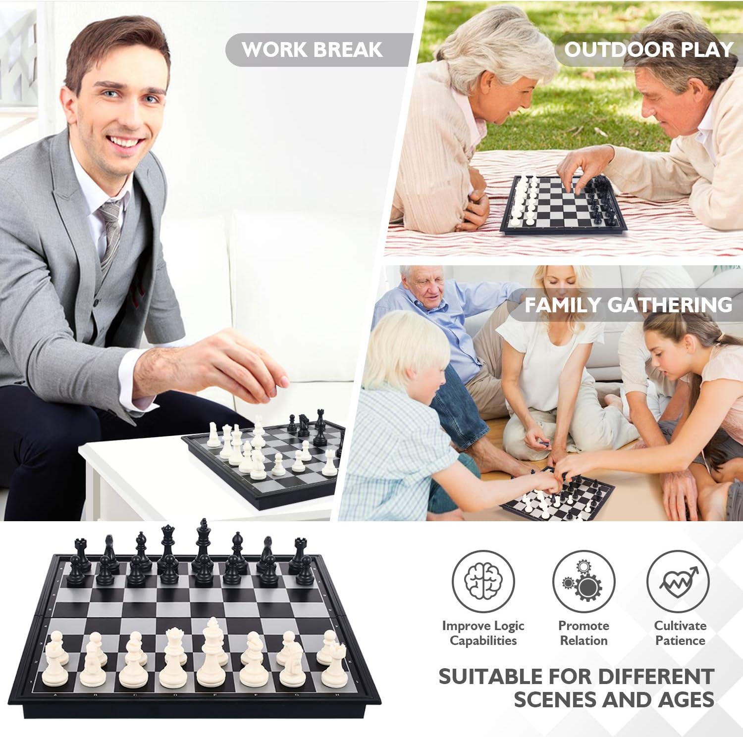 Peradix Chess Board Set Game -Travel Magnetic Chess Piece Set with Chess Folding/Portable Storage Board-Traditional Strategy Game for Kids/Children/Adults-5