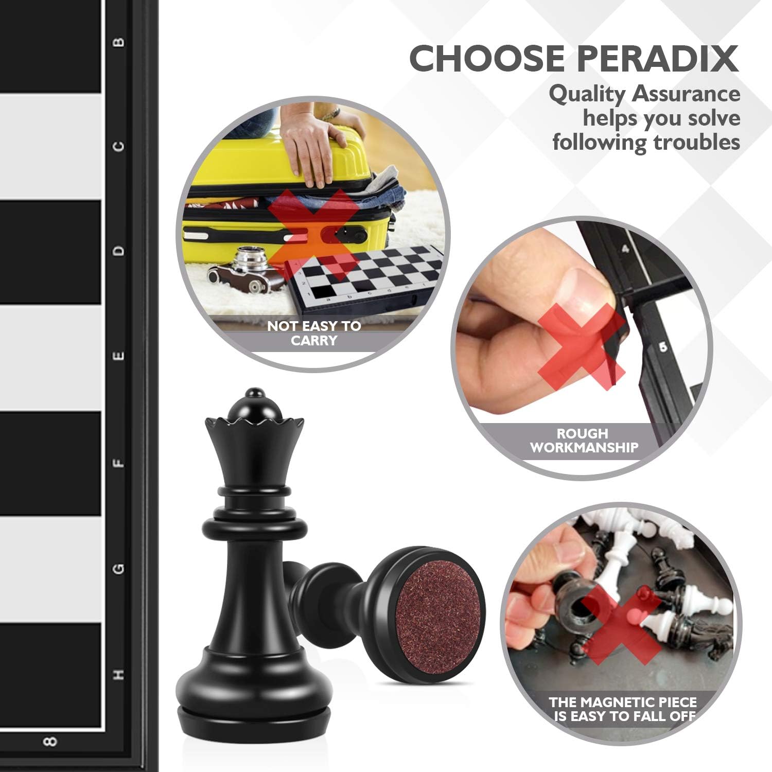 Peradix Chess Board Set Game -Travel Magnetic Chess Piece Set with Chess Folding/Portable Storage Board-Traditional Strategy Game for Kids/Children/Adults-6