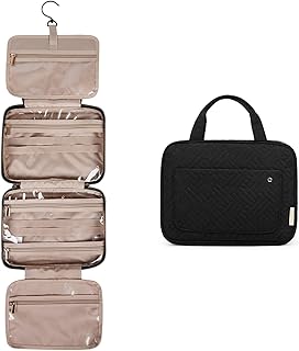 BAGSMART Hanging Toiletry Bag Travel Large Wash Bag Womens Make Up Bag Clear for Full Sized Container, Black