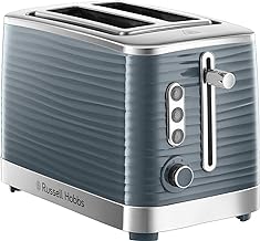 Russell Hobbs Inspire 2 Slice Toaster (Extra wide slots, High lift feature, 6 Browning levels, Frozen/Cancel/Reheat function with Blue LED illumination, 1050W, Grey textured high gloss) 24373