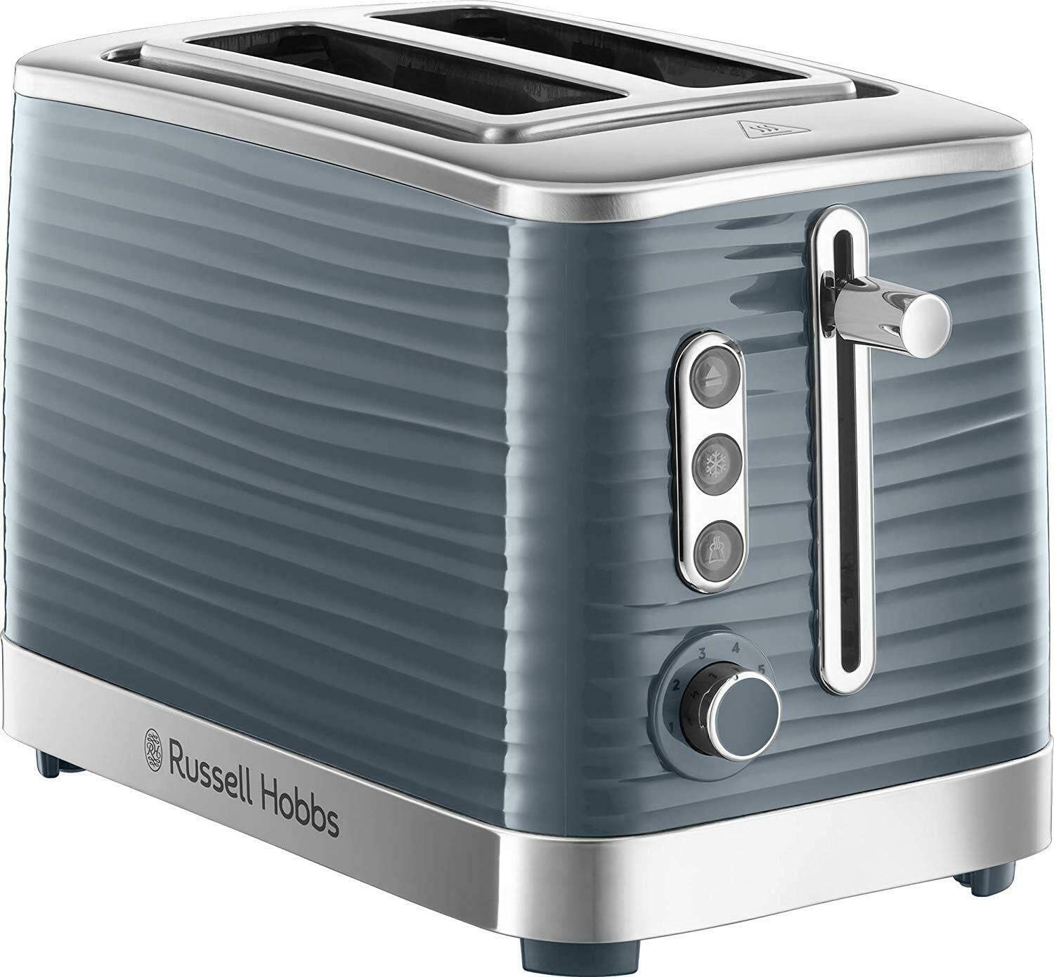 Russell Hobbs Inspire 2 Slice Toaster (Extra wide slots, High lift feature, 6 Browning levels, Frozen/Cancel/Reheat function with Blue LED illumination, 1050W, Grey textured high gloss) 24373-0