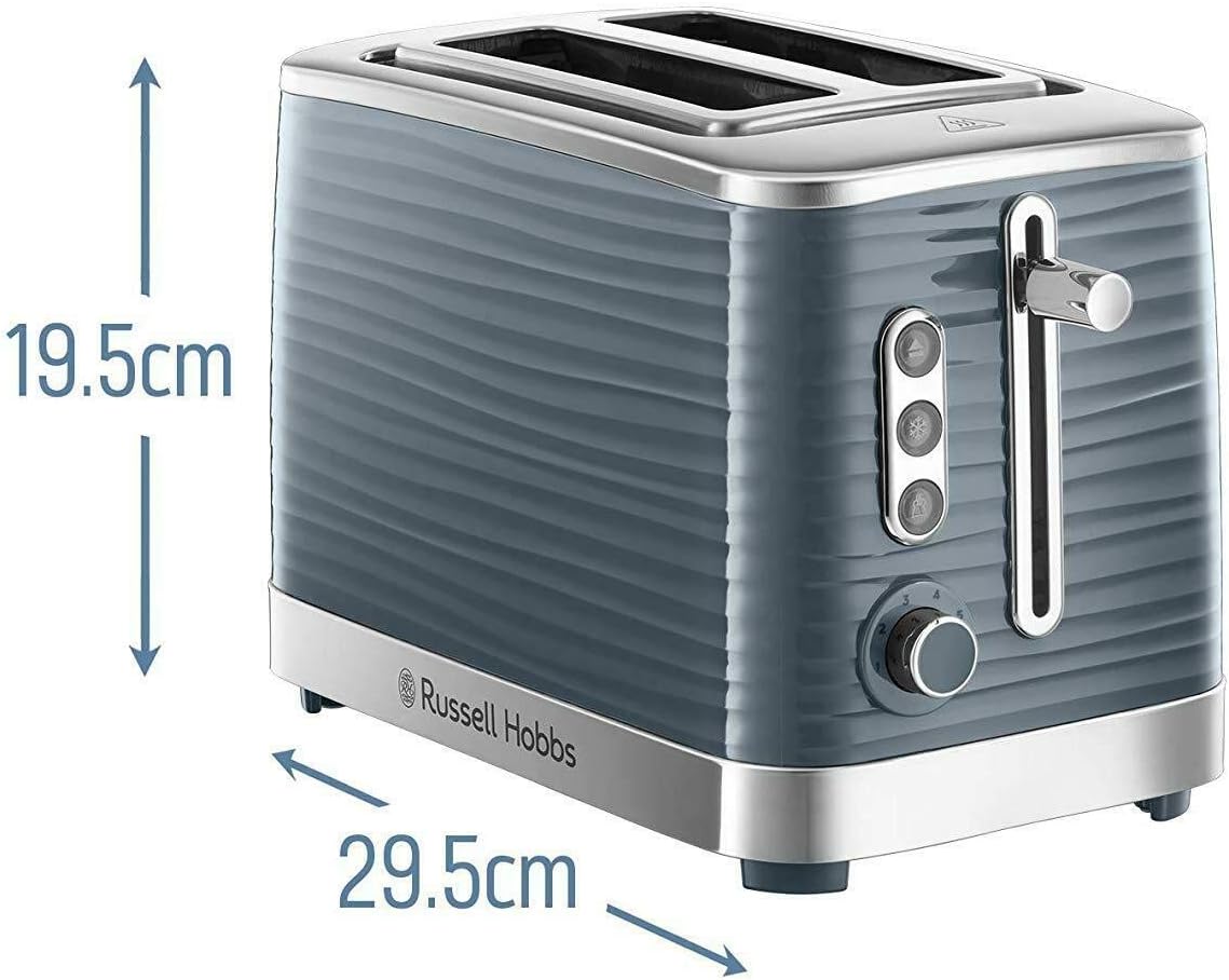 Russell Hobbs Inspire 2 Slice Toaster (Extra wide slots, High lift feature, 6 Browning levels, Frozen/Cancel/Reheat function with Blue LED illumination, 1050W, Grey textured high gloss) 24373-4