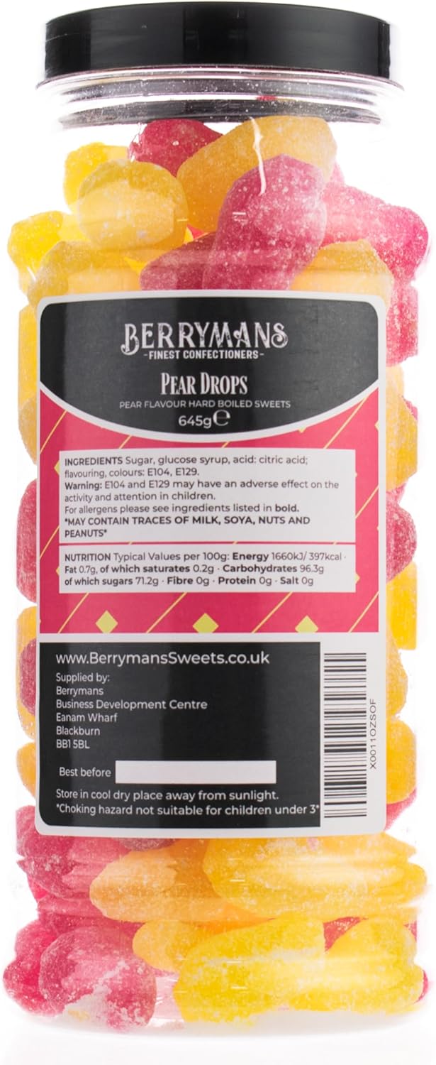 Original Pear Drops Retro Boiled Sweets Gift Jar By Berrymans Sweet Shop - Classic Sweets, Traditional Taste.-1