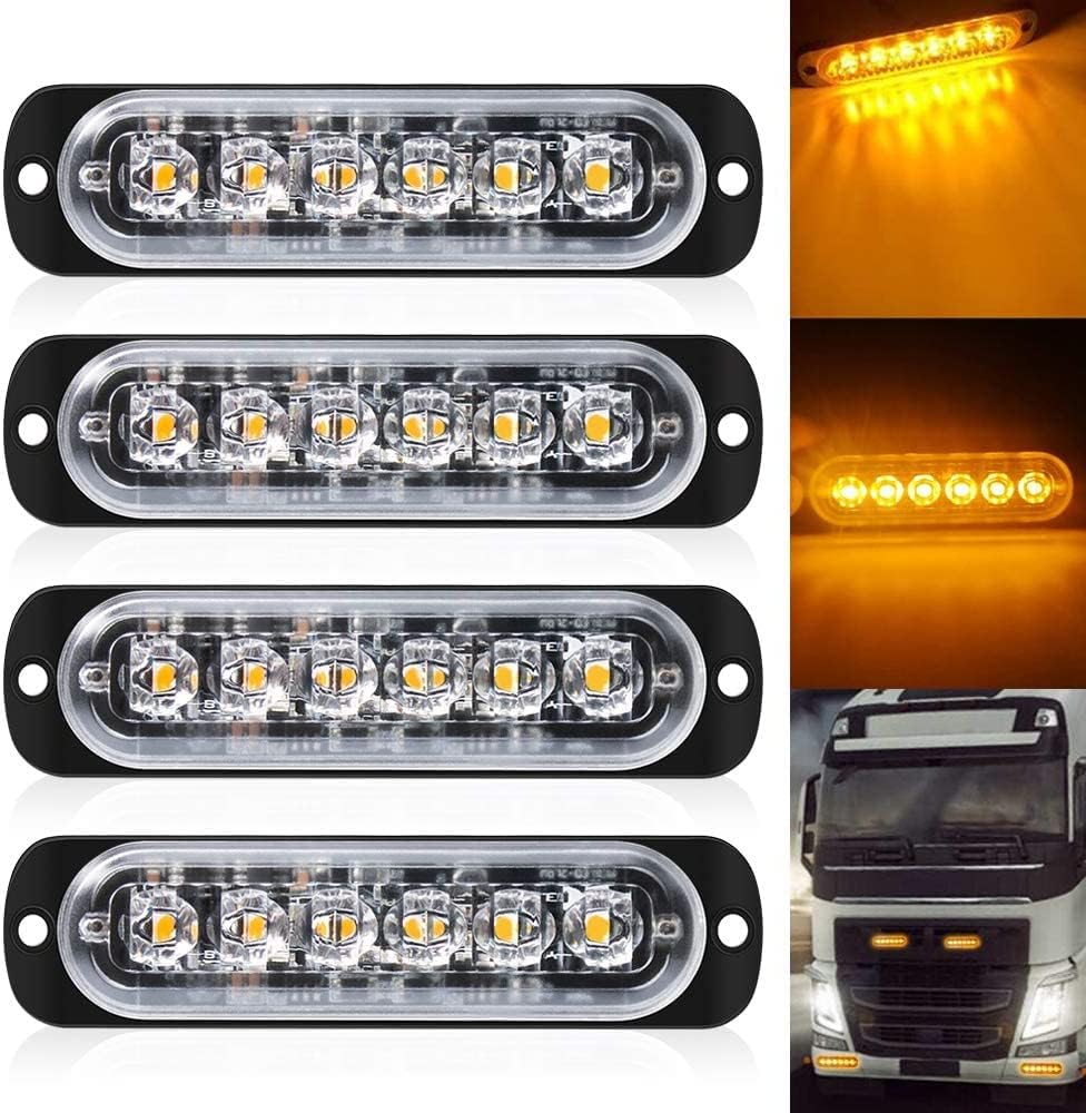 Defvnsy Strobe Flashing Light Amber, 6 LED Emergency Light Bar 12V-24V LED Beacon 18 Flashing Modes Warning Marker Light for Vehivle Car Truck, Grill Beacon Light (Pack of 4)-0