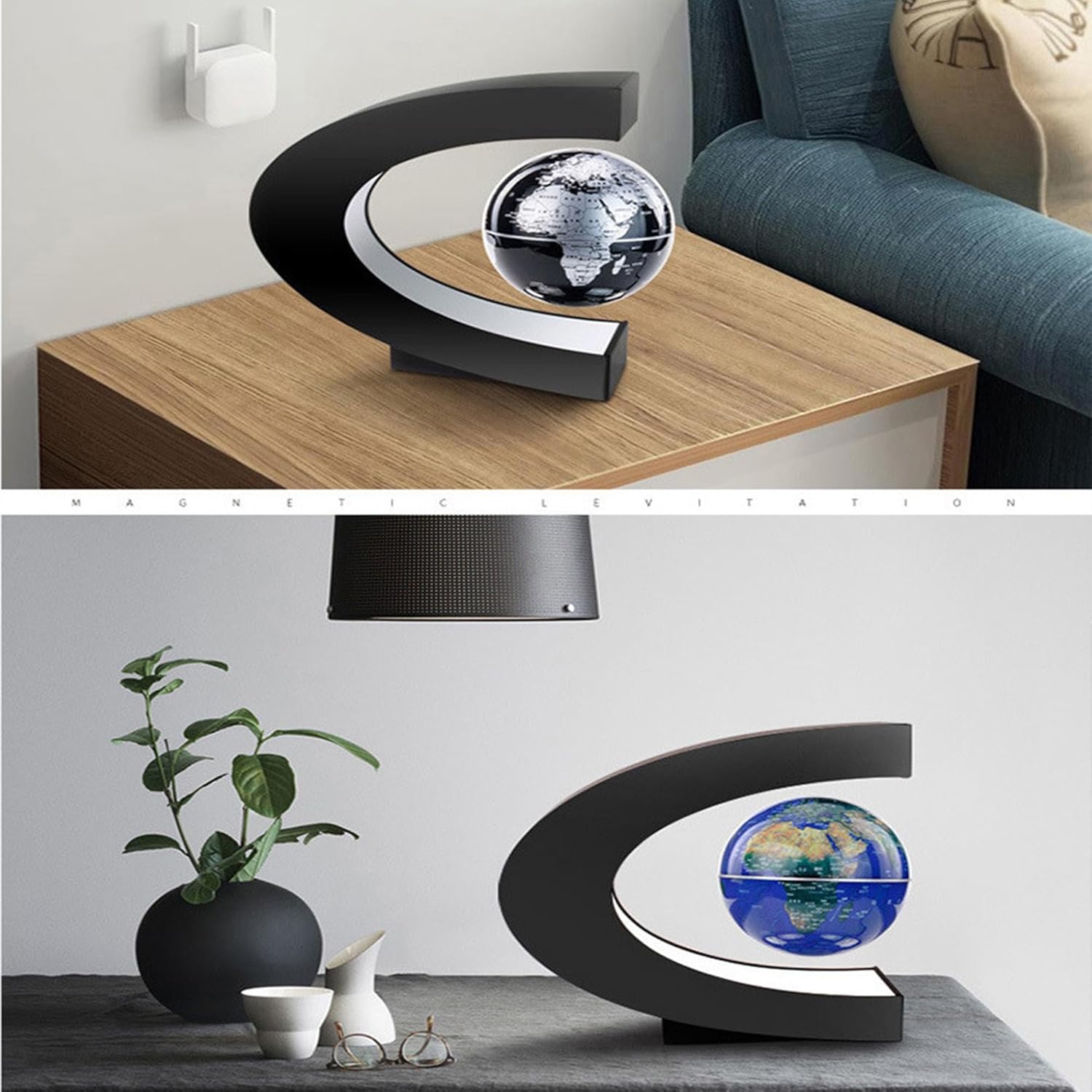 MINGZE Globe Magnetic Floating C Shape Magnetic Levitation Floating Globe Maglev Globes World Map for Teaching Home Office Desk Decoration Birthday Present for Kids Valentine's Day gift-1