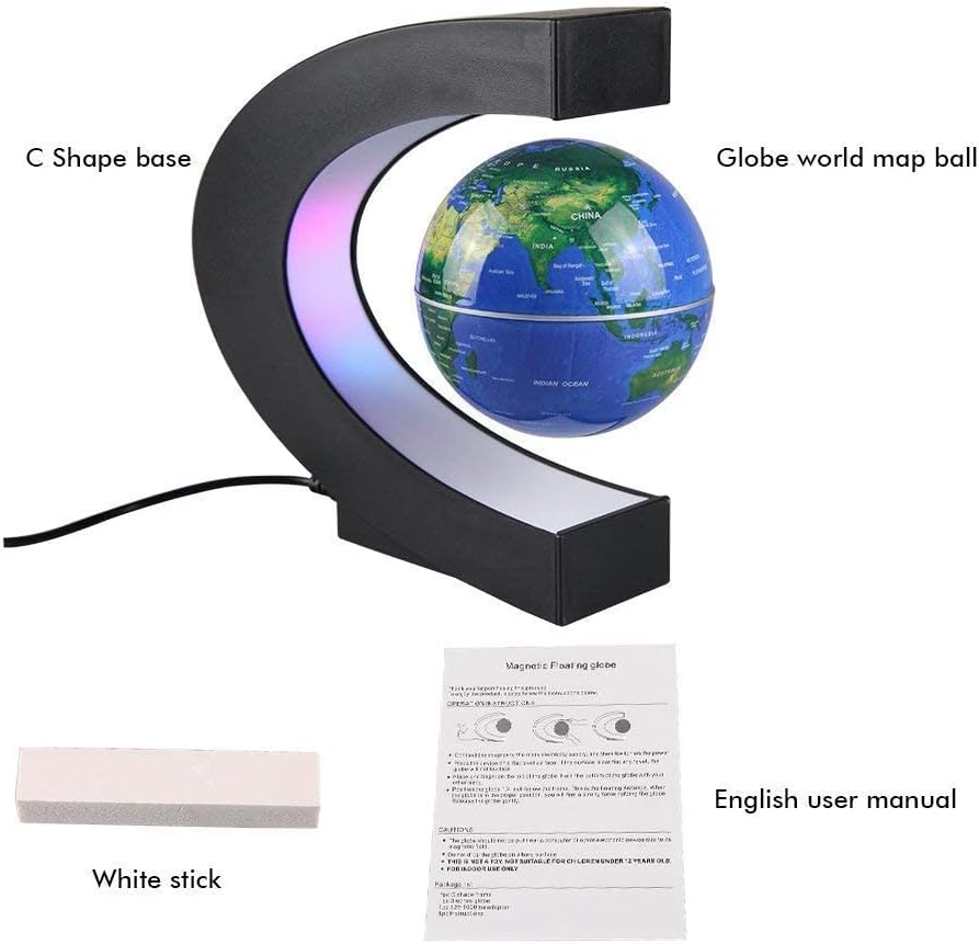 MINGZE Globe Magnetic Floating C Shape Magnetic Levitation Floating Globe Maglev Globes World Map for Teaching Home Office Desk Decoration Birthday Present for Kids Valentine's Day gift-4