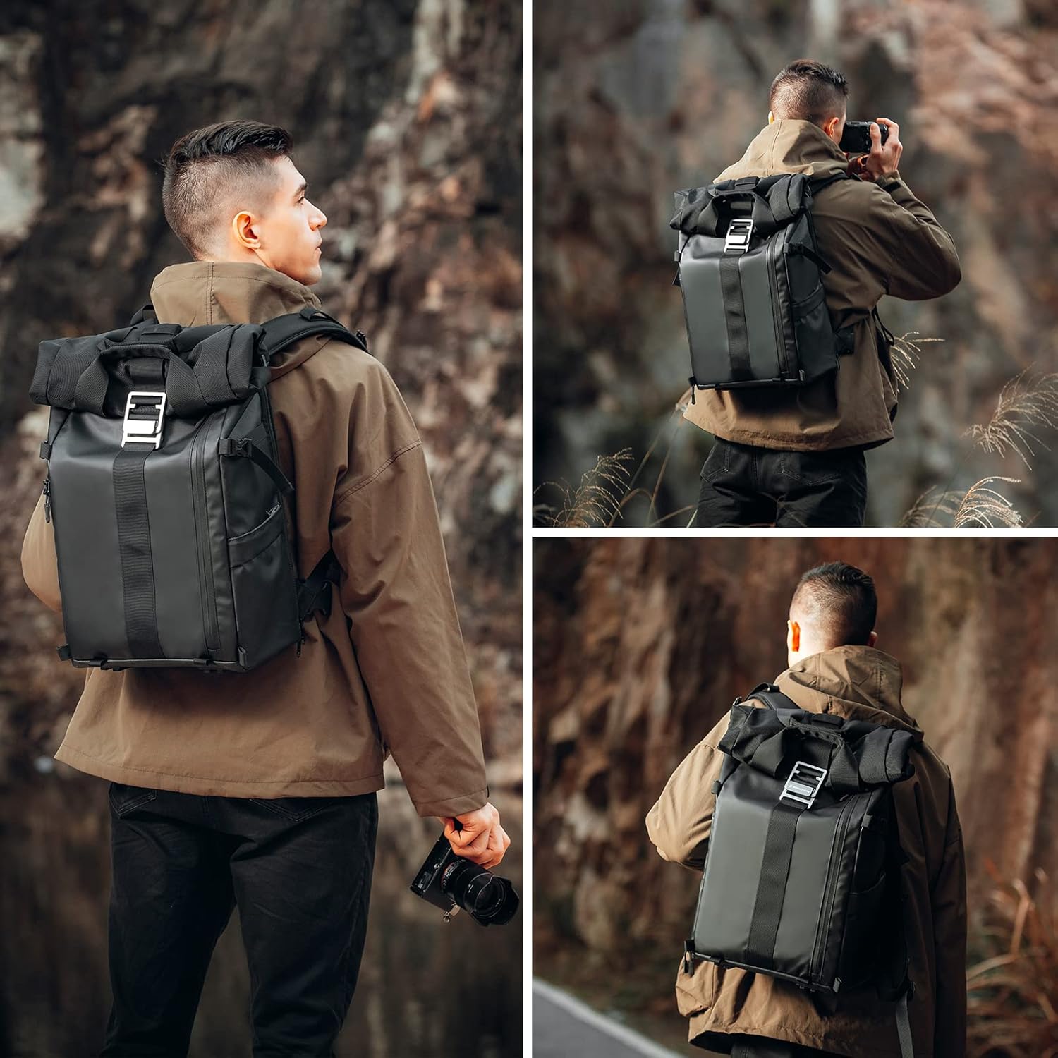 Besnfoto Camera Backpack Waterproof for Photographer DSLR Photography Bag Large with Laptop Compartment Tripod Holder for Men Hiking-4