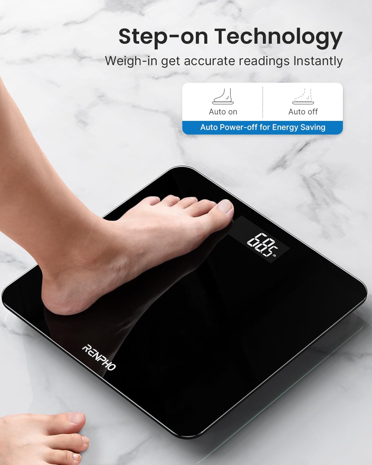 RENPHO Digital Bathroom Scales for Body Weight, Weighing Scale Electronic Bath Scales with High Precision Sensors Accurate Weight Machine for People, LED Display, Step-On, Black, Core 1S-3