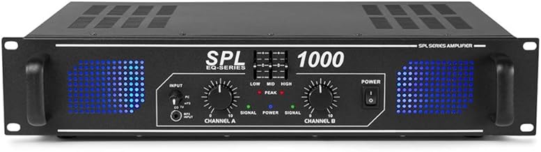 Skytec SPL-1000 PA Power Amplifier - 1000W 2-Channel Stereo HiFi Amplifier, Class D Audio Power Amplifier for Speakers, High-Performance Amplifier Separates for DJ, Stage & Studio, PA System Amplifier