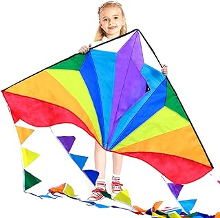 HONBO Large Delta Kites For Kids and Adults,Perfect Kite for Beginners,String Line Included Toys Easy To Fly Kites with Colorful Colors Tail,Best kite For Beach Trip