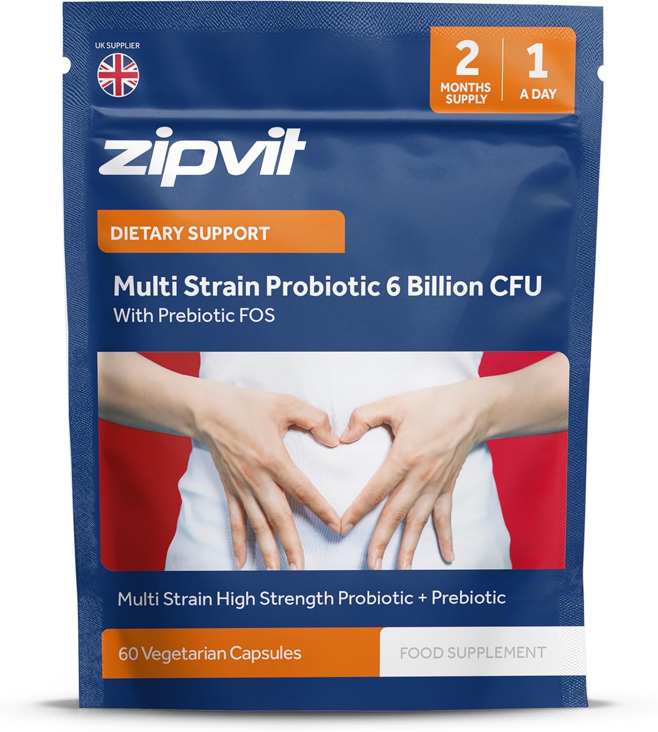 Zipvit Multi Strain Probiotic 6 Billion CFU with Prebiotic, Live Bio Cultures for Gut Health, 5 Strains with Lactobacillus Acidophilus, Bifidobacterium Bifidum, 60 Vegetarian Capsules, 2 Month Supply-0