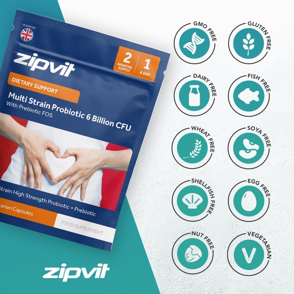 Zipvit Multi Strain Probiotic 6 Billion CFU with Prebiotic, Live Bio Cultures for Gut Health, 5 Strains with Lactobacillus Acidophilus, Bifidobacterium Bifidum, 60 Vegetarian Capsules, 2 Month Supply-6