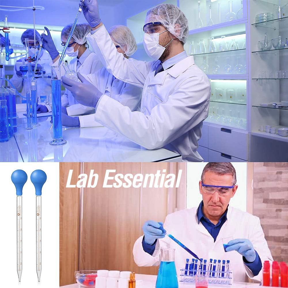 Hyber&Cara 2 Pcs 10ml Glass Pipette Dropper Graduated with Rubber Suction Bulb + 1 Pc Cleaning Brush-5