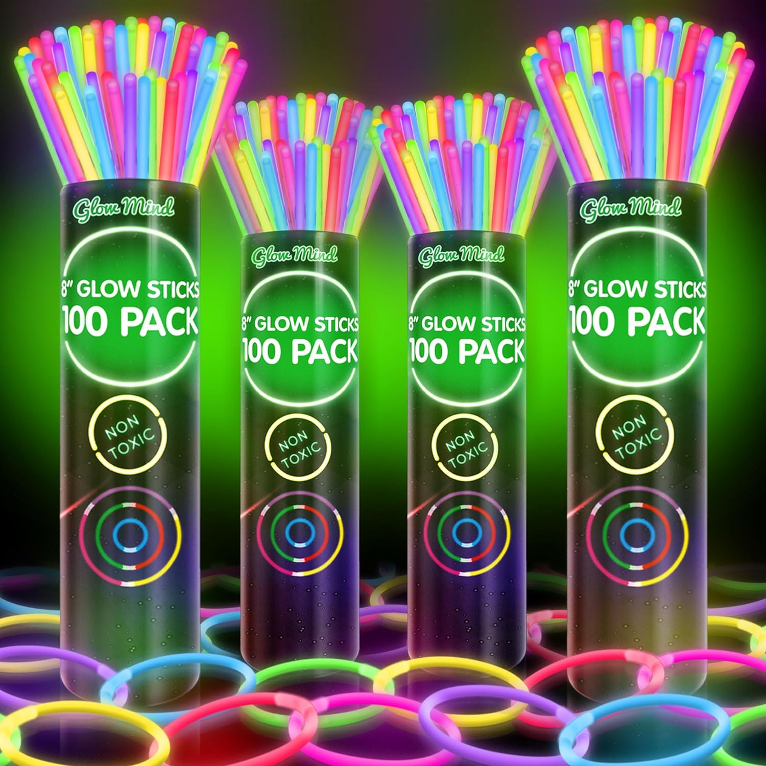 400 Glow Sticks Bulk Party Supplies — Glow in The Dark Fun Party Pack with 8" Glowsticks and Connectors for Bracelets and Necklaces for Kids and Adults-0