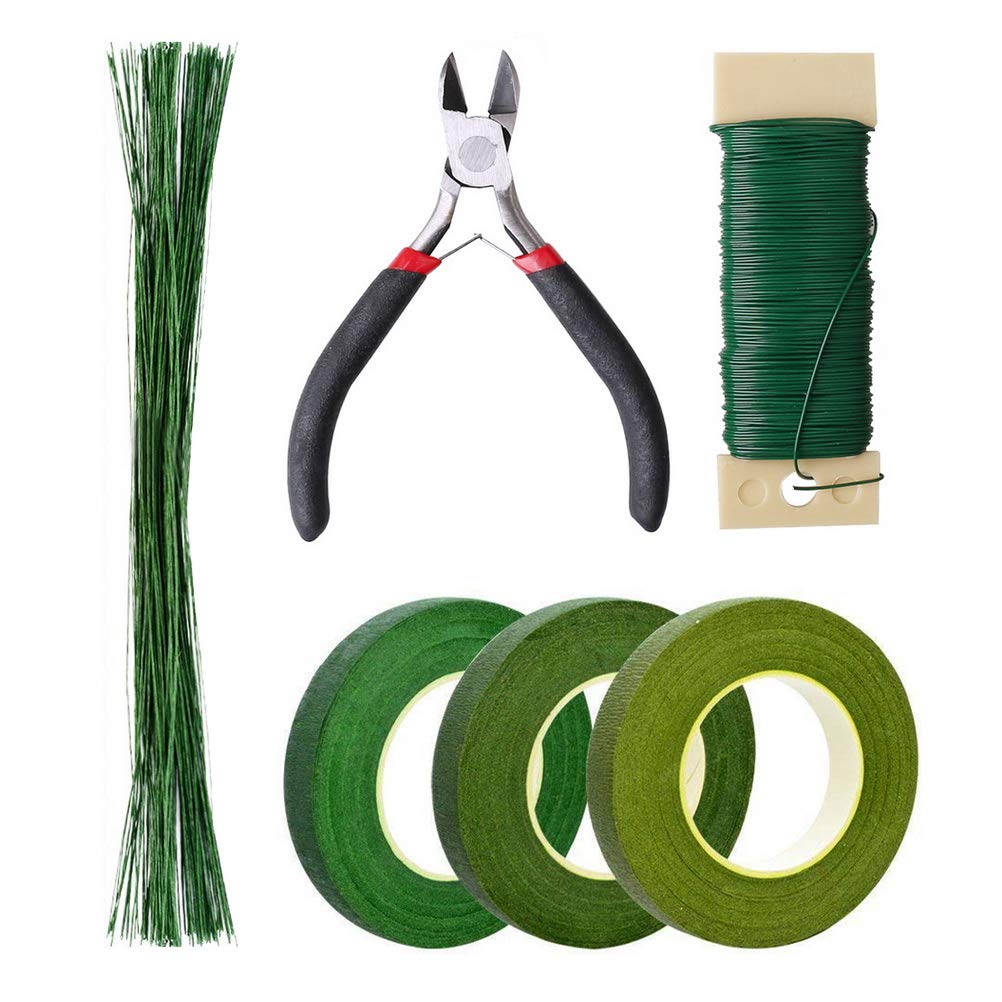 nuoshen Floral Arrangement Kit, Floral Tapes & Wraps Floral Wire Cutter Green Floral Tape 22 Guage Floral Stem Wire 26 Gauge Green Floral Wire for Bouquet Stem Wrap Florist-0