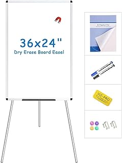 VIZ-PRO Magnetic Whiteboard Easel, 90 x 60 cm, Portable Dry Erase Board Height Adjustable for School Office and Home