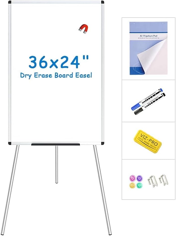 VIZ-PRO Magnetic Whiteboard Easel, 90 x 60 cm, Portable Dry Erase Board Height Adjustable for School Office and Home-0