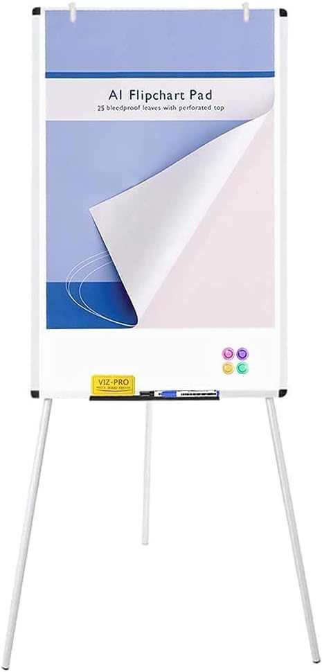 VIZ-PRO Magnetic Whiteboard Easel, 90 x 60 cm, Portable Dry Erase Board Height Adjustable for School Office and Home-1