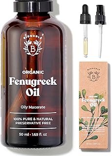 BIONOBLE Organic Fenugreek Oil 50ml - Oily Macerate made with Sunflower Oil - 100% Pure and Natural - Body, Chest, Buttocks, Hair - Vegan, Cruelty Free - Glass Bottle + Pipette + Pump