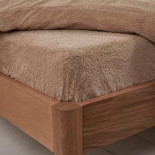 Brentfords Teddy Fleece Fitted Bed Sheet Thermal Warm Soft Luxury Cosy Bedding, Plain Latte Taupe - Double