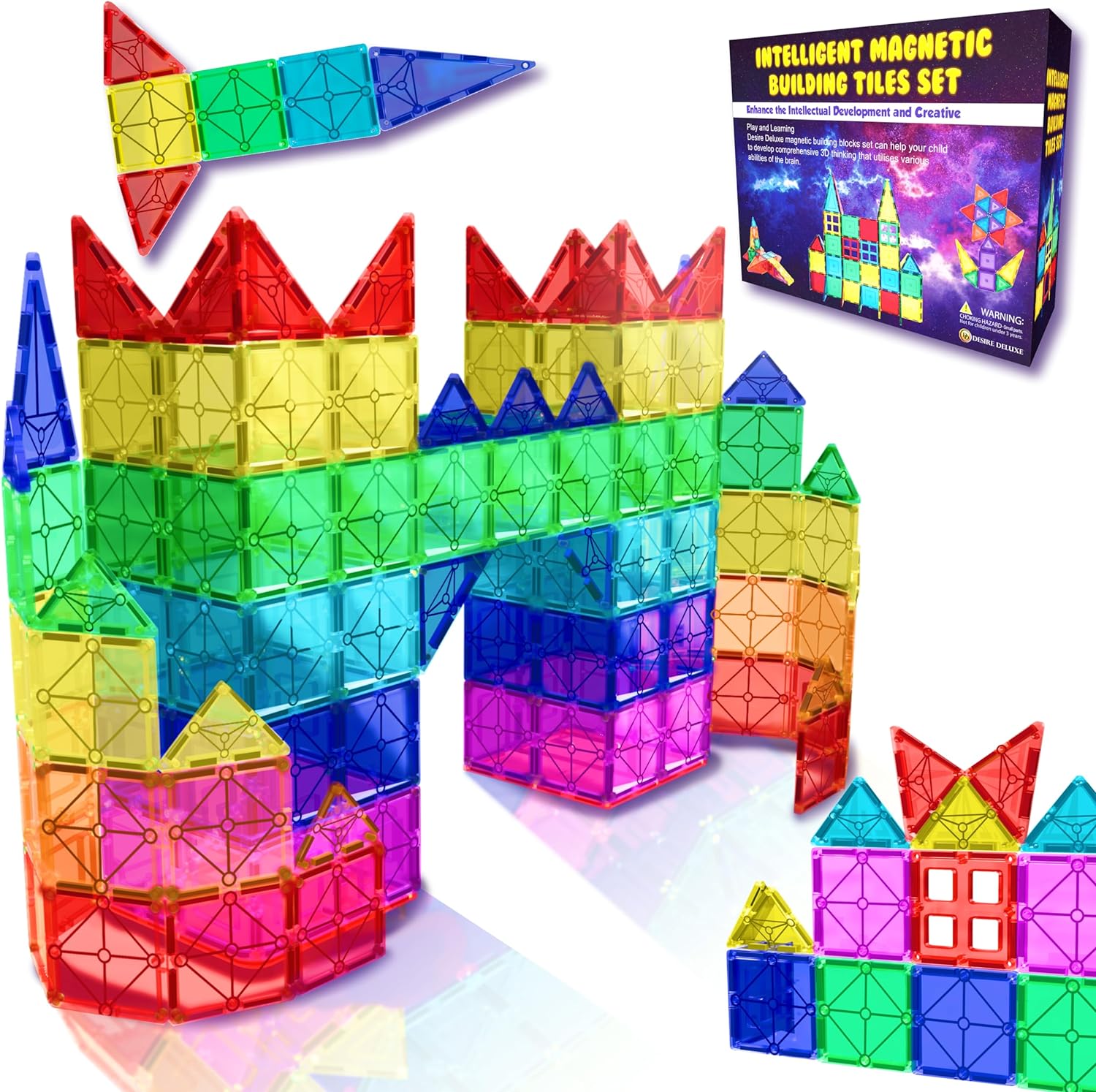 Desire Deluxe Magnetic Tiles Building Blocks Construction Toys for Boys & Girls 47pc – STEM Learning Educational Toy for Kids Age 3 4 5 6 7 8 Year Old Gift-0