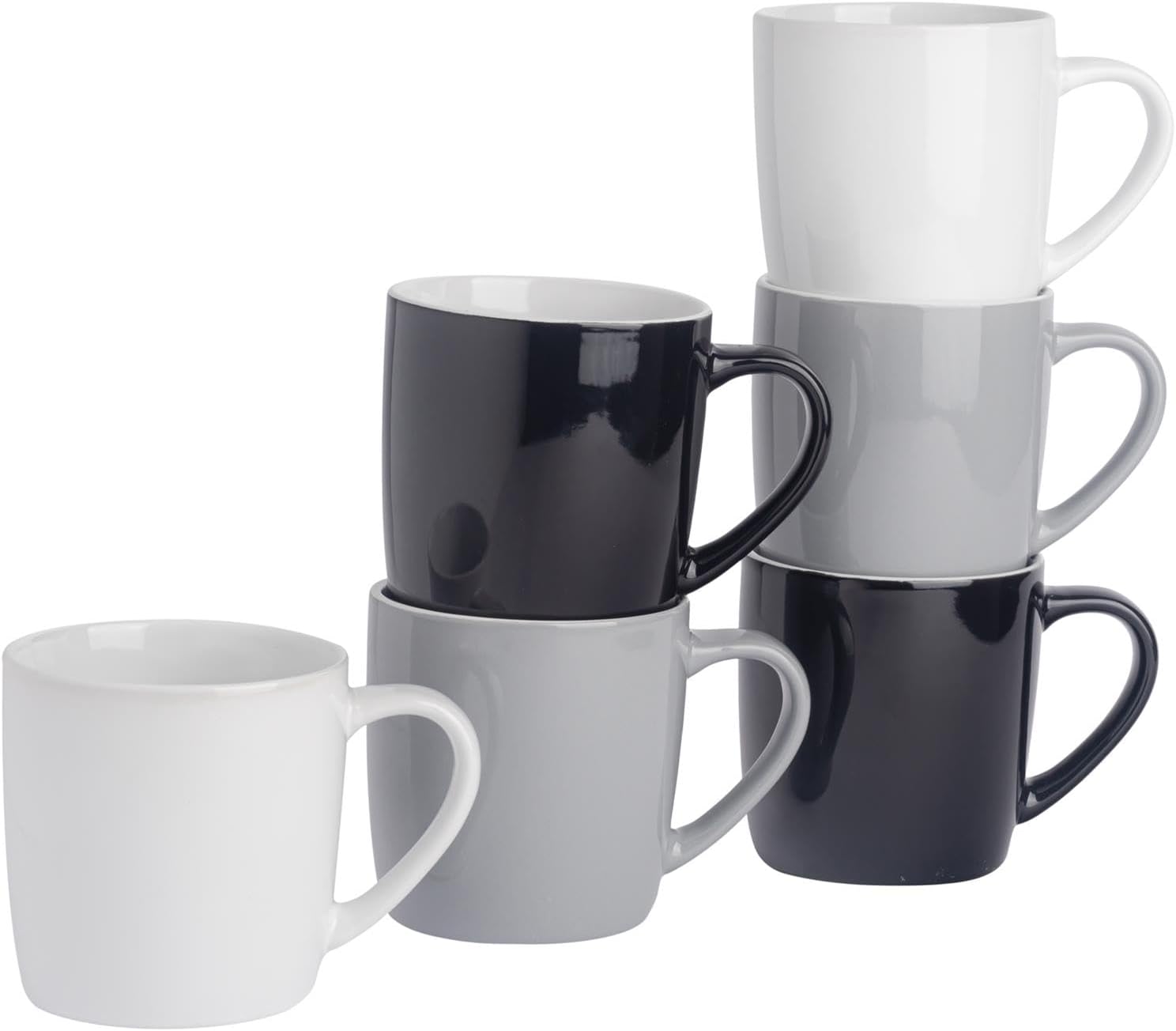 Argon Tableware Tea Coffee Mugs - 6pc Contemporary Coloured Ceramic Cups Set - 350ml - Black Grey White-0