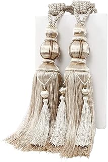 YunNasi 1 Pair Curtain Tie backs Rope for Large and Heavy Curtain,Tassel Curtain Tiebacks Holdbacks Window Drape Rope,Beige