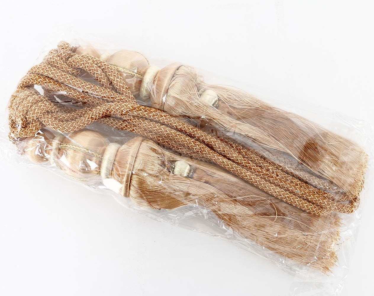 YunNasi 1 Pair Curtain Tie backs Rope for Large and Heavy Curtain,Tassel Curtain Tiebacks Holdbacks Window Drape Rope,Beige-3