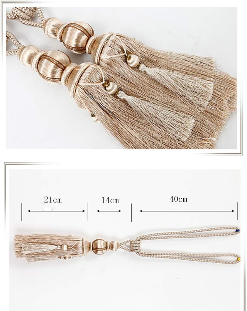 YunNasi 1 Pair Curtain Tie backs Rope for Large and Heavy Curtain,Tassel Curtain Tiebacks Holdbacks Window Drape Rope,Beige-5