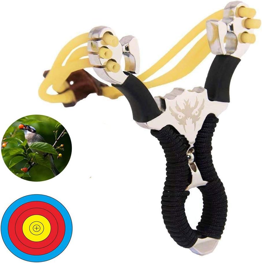 Wolike Stainless Steel Outdoor Hunting Slingshot Powerful Aluminium Alloy Slingshot With Rubber Band Catapult Outdoor Hunting Fishing Slingshot（Black）-5