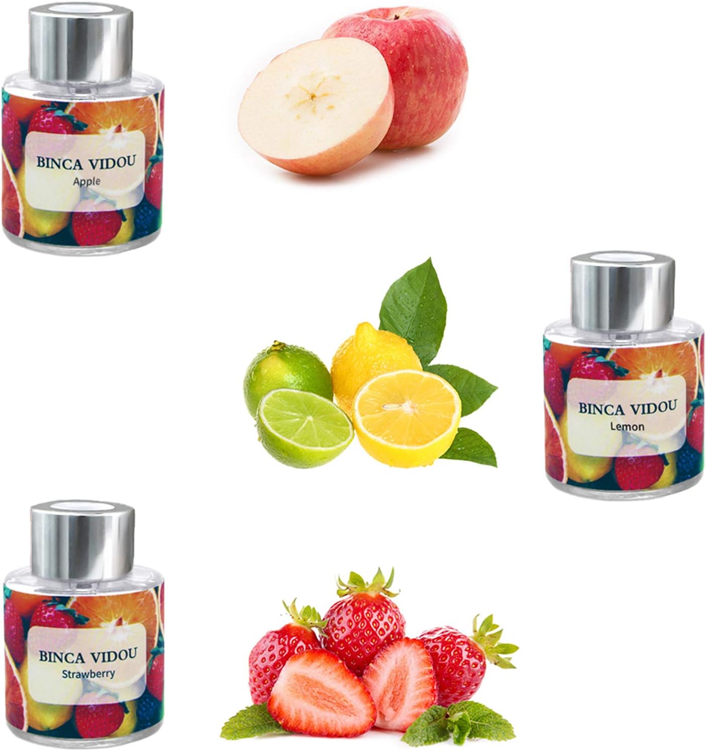 binca vidou Reed Diffuser 50ml Pack of 3 - Lemon Apple Strawberry Scented Oil Reed Diffuser Set with 12 Sticks - 50 Days Lasting & Strong Aroma - Home Fragrance Diffuser for Bedroom Bathroom Office-1