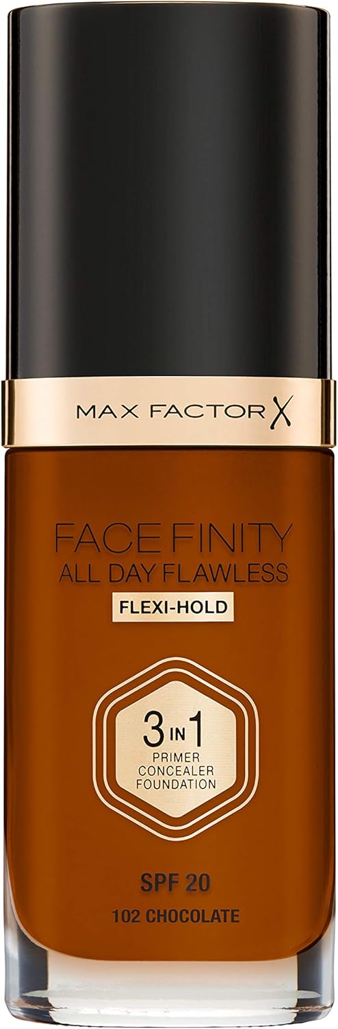 Max Factor Facefinity 3-in-1 All Day Flawless Liquid Foundation, SPF 20 - 102 Chocolate, 30 ml-0