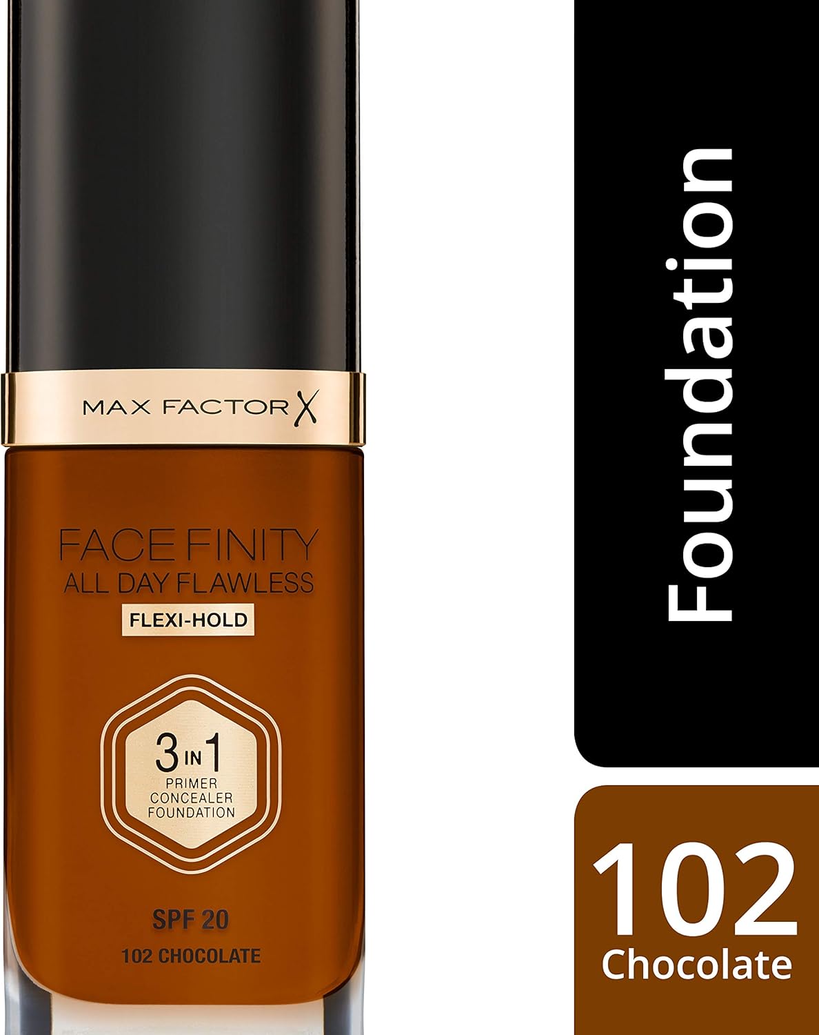 Max Factor Facefinity 3-in-1 All Day Flawless Liquid Foundation, SPF 20 - 102 Chocolate, 30 ml-3