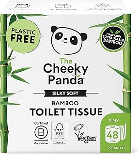 The Cheeky Panda Bamboo Toilet Rolls Bulk Buy – 48 Rolls of 3 Ply Toilet Paper | Plastic Free Packaging and Sustainable Tissue Paper | Compostable Loo Roll