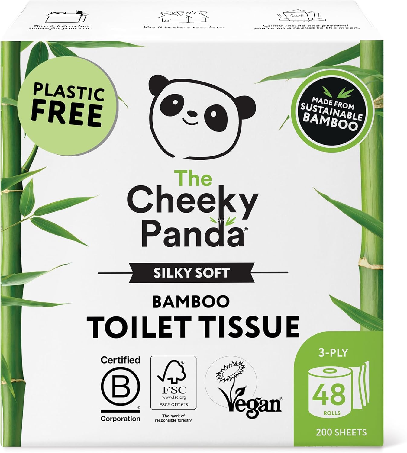 The Cheeky Panda Bamboo Toilet Rolls Bulk Buy – 48 Rolls of 3 Ply Toilet Paper | Plastic Free Packaging and Sustainable Tissue Paper | Compostable Loo Roll-0