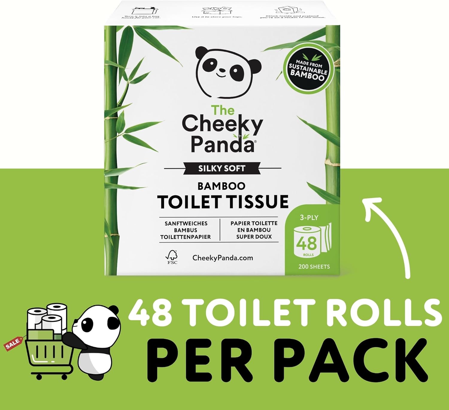 The Cheeky Panda Bamboo Toilet Rolls Bulk Buy – 48 Rolls of 3 Ply Toilet Paper | Plastic Free Packaging and Sustainable Tissue Paper | Compostable Loo Roll-3