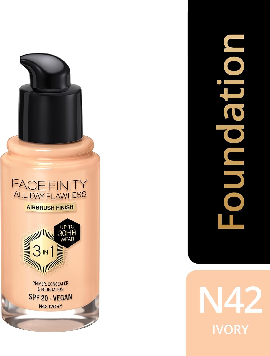 Max Factor Facefinity 3-in-1 All Day Flawless Liquid Foundation, SPF 20 - 42 Ivory, 30 ml-1