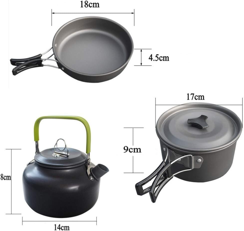 JZK Camp Cookware 2-3 People Set, Pan Pot Teapot Lightweight Outdoor Portable Camping Cooker Set for Trekking Hiking BBQ Picnic Campfire-1