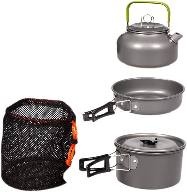 JZK Camp Cookware 2-3 People Set, Pan Pot Teapot Lightweight Outdoor Portable Camping Cooker Set for Trekking Hiking BBQ Picnic Campfire-2