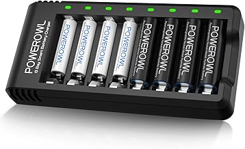 Powerowl AA & AAA Rechargeable Batteries with Charger, 4 Pcs AA 2800mAh & 4 Pcs AAA 1000mAh Ni-MH Batteries with 8 Slot Battery Charger (USB Fast Charging, Independent Slot)