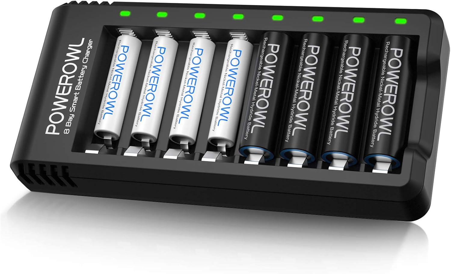 Powerowl AA & AAA Rechargeable Batteries with Charger, 4 Pcs AA 2800mAh & 4 Pcs AAA 1000mAh Ni-MH Batteries with 8 Slot Battery Charger (USB Fast Charging, Independent Slot)-0