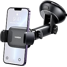 UGREEN Car Phone Holder Windscreen Mount Dashboard Phone Automobile Cradles Superior Suction Cup 360°Adjustable Long Arm Compatible with iPhone 16 Pro Max 15 14 13 12 11 SE, Galaxy S24 S23(Black)