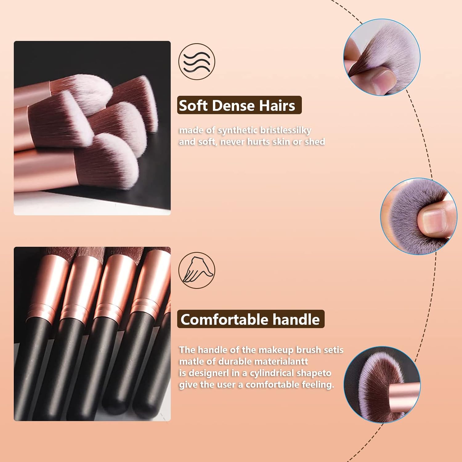 Nestling Makeup Brushes Rose Golden 14 Pcs Makeup Brush Set with 2 Powder Puffs Premium Synthetic Kabuki Brushes for Foundation Face Powder Blush Eyesshadow Cruelty- Free-3