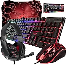 Gaming Keyboard and Mouse and Mouse pad and Gaming Headset, Wired LED RGB Backlight Bundle for PC Gamers Users - 4 in 1 Gift Box Edition Hornet RX-250