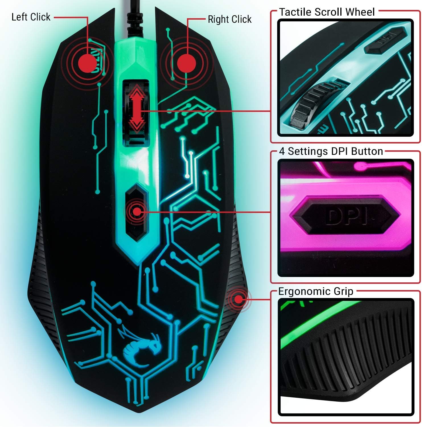 Gaming Keyboard and Mouse and Mouse pad and Gaming Headset, Wired LED RGB Backlight Bundle for PC Gamers Users - 4 in 1 Gift Box Edition Hornet RX-250-3