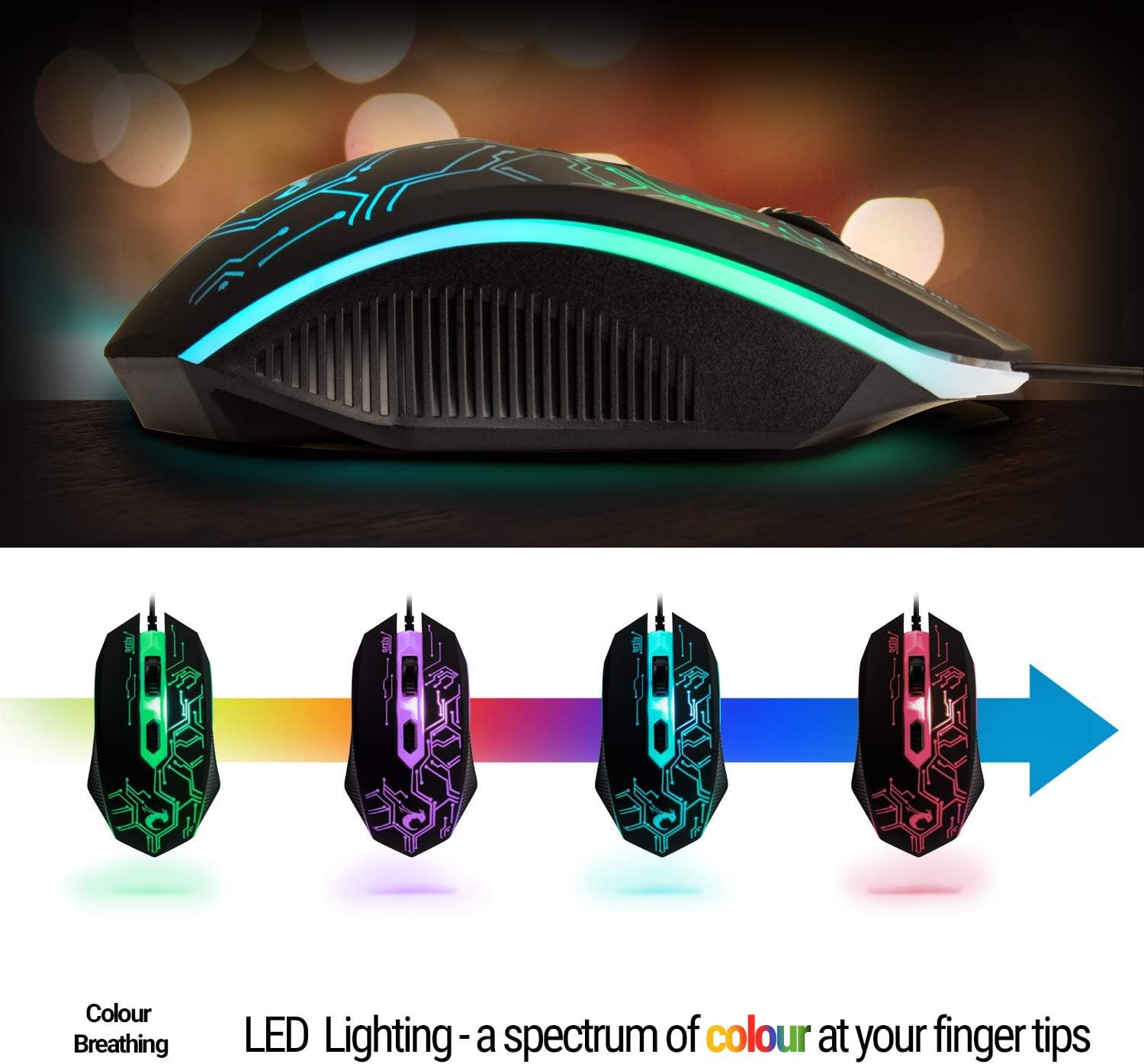 Gaming Keyboard and Mouse and Mouse pad and Gaming Headset, Wired LED RGB Backlight Bundle for PC Gamers Users - 4 in 1 Gift Box Edition Hornet RX-250-5